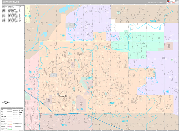 Midwest City, OK Zip Code Map